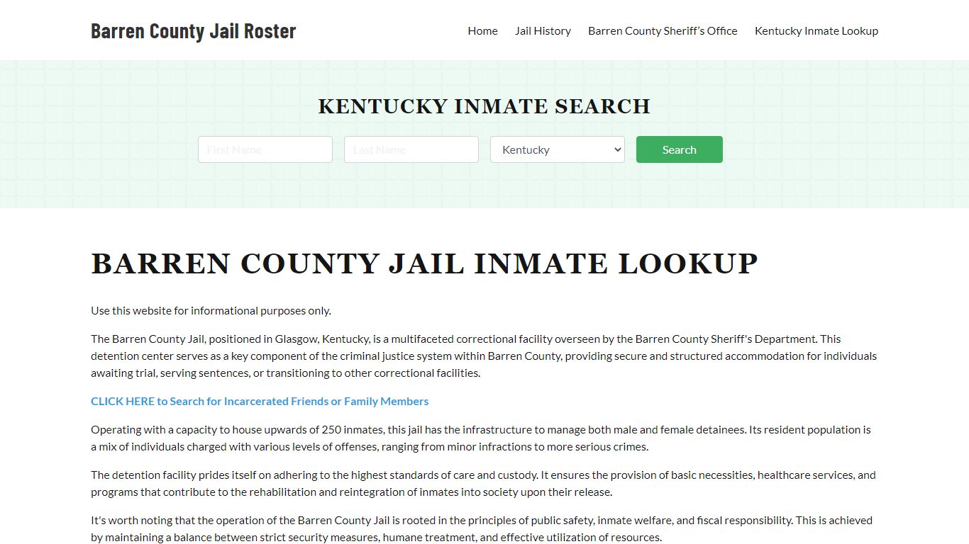 Barren County Jail Roster Lookup, KY, Inmate Search